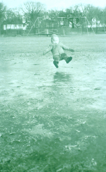 Photo of child falling on ice.